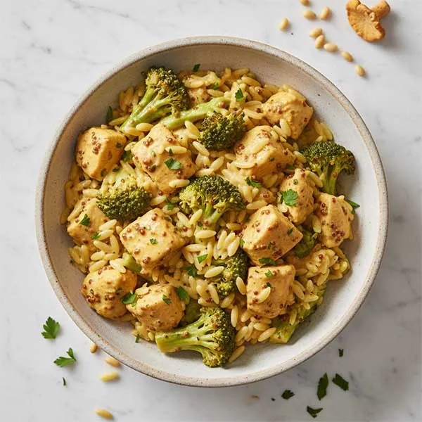 Mustard chicken with Broccoli Orzo